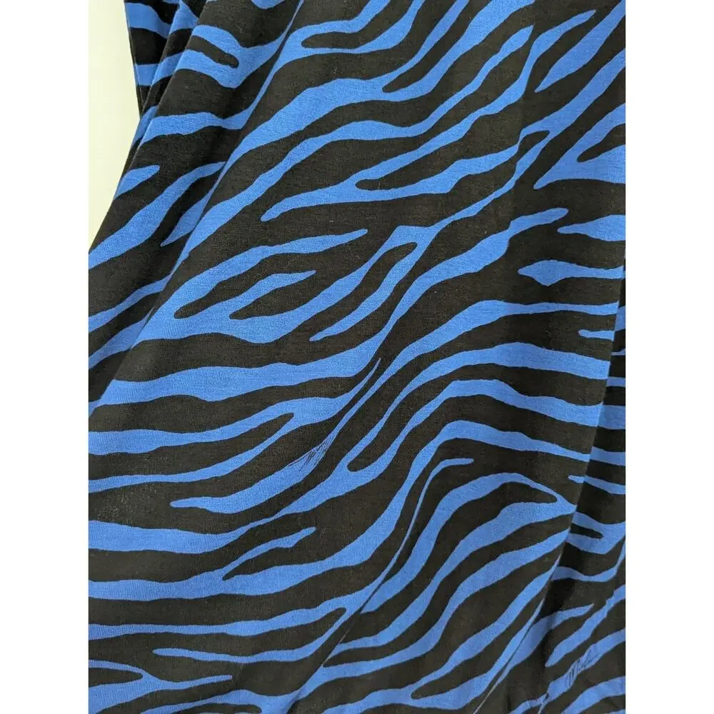 Michael Kors Top Blue Black Zebra Print Scoop Neck 3/4 Sleeve Shirt Sz M NWT